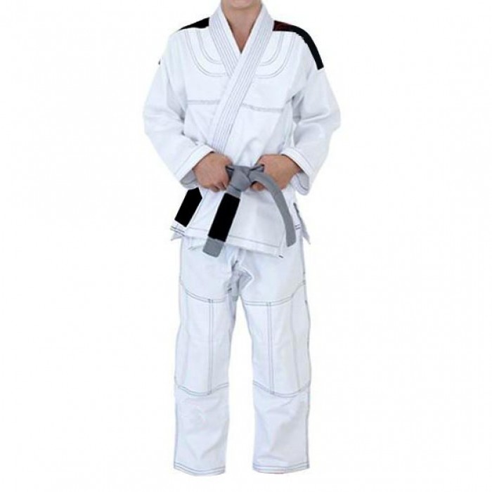 01-700x700 (6) Kids' White Jiu-Jitsu Gi with Contrast Stitching - Image 1
